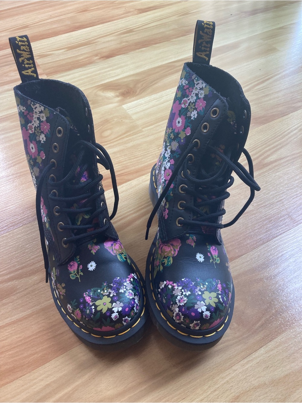 Dr Martens Floral Pascal 1460 Boots Wms 6 whimsigoth dark coquette moto boots